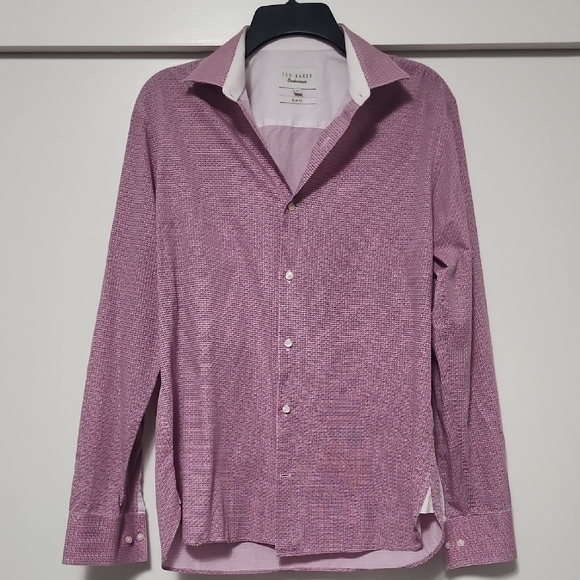 Ted Baker Endurance Slim Fit Pink And Red Button Down Shirt - Picture 2 of 9